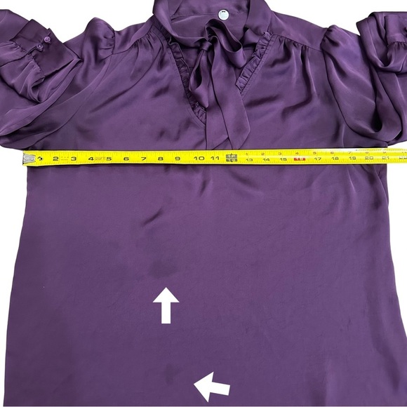 Margaret O'Leary Purple Tie Neck Blouse Large Long Sleeve Designer Luxury READ - Picture 6 of 8